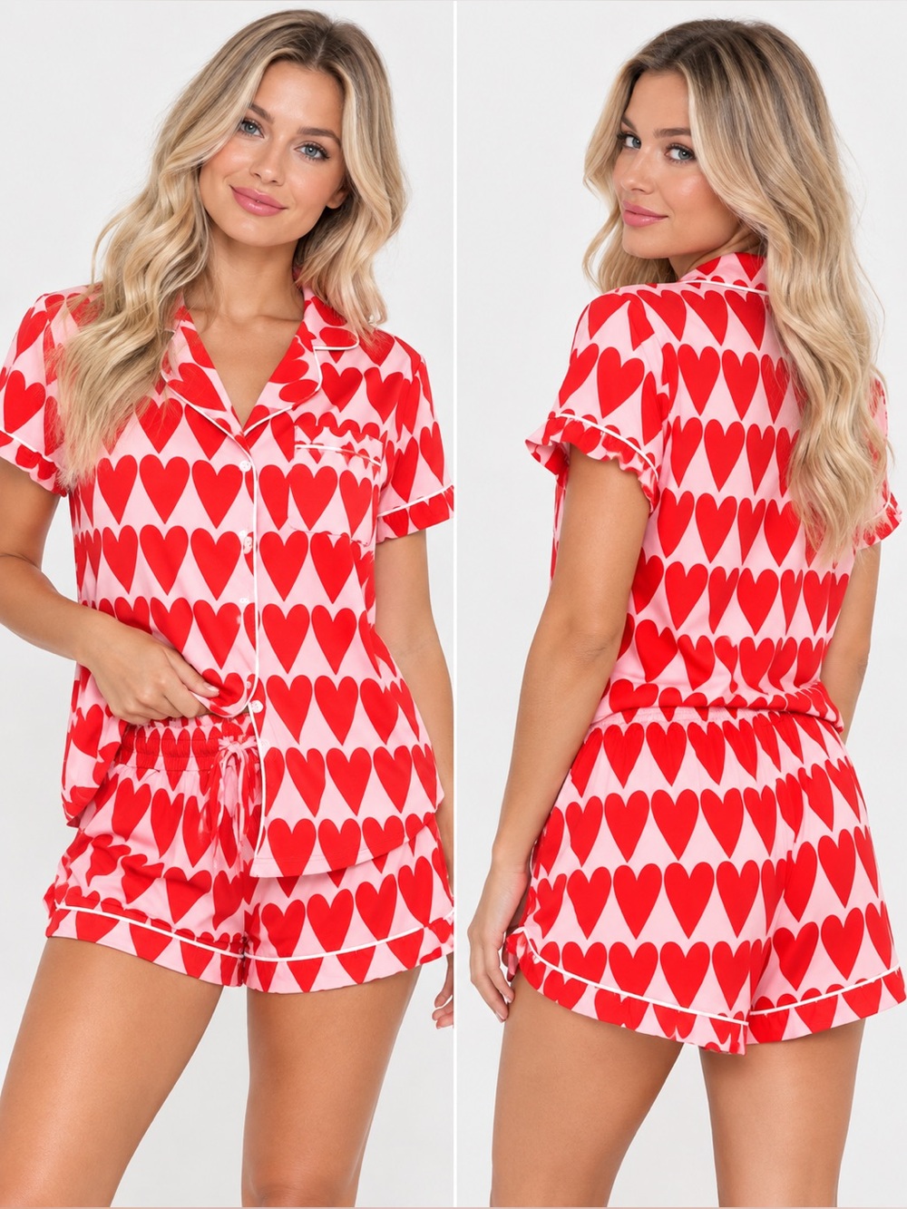 KATYDID Women’s Small Red Pink Hearts PJ Pajama Shorts Set